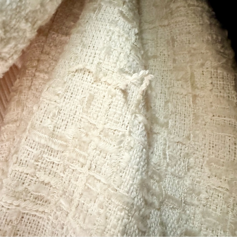 New ZARA Textured Cropped Bomber Jacket Cream Ivory Women's Size Medium Tweed M - Picture 7 of 7